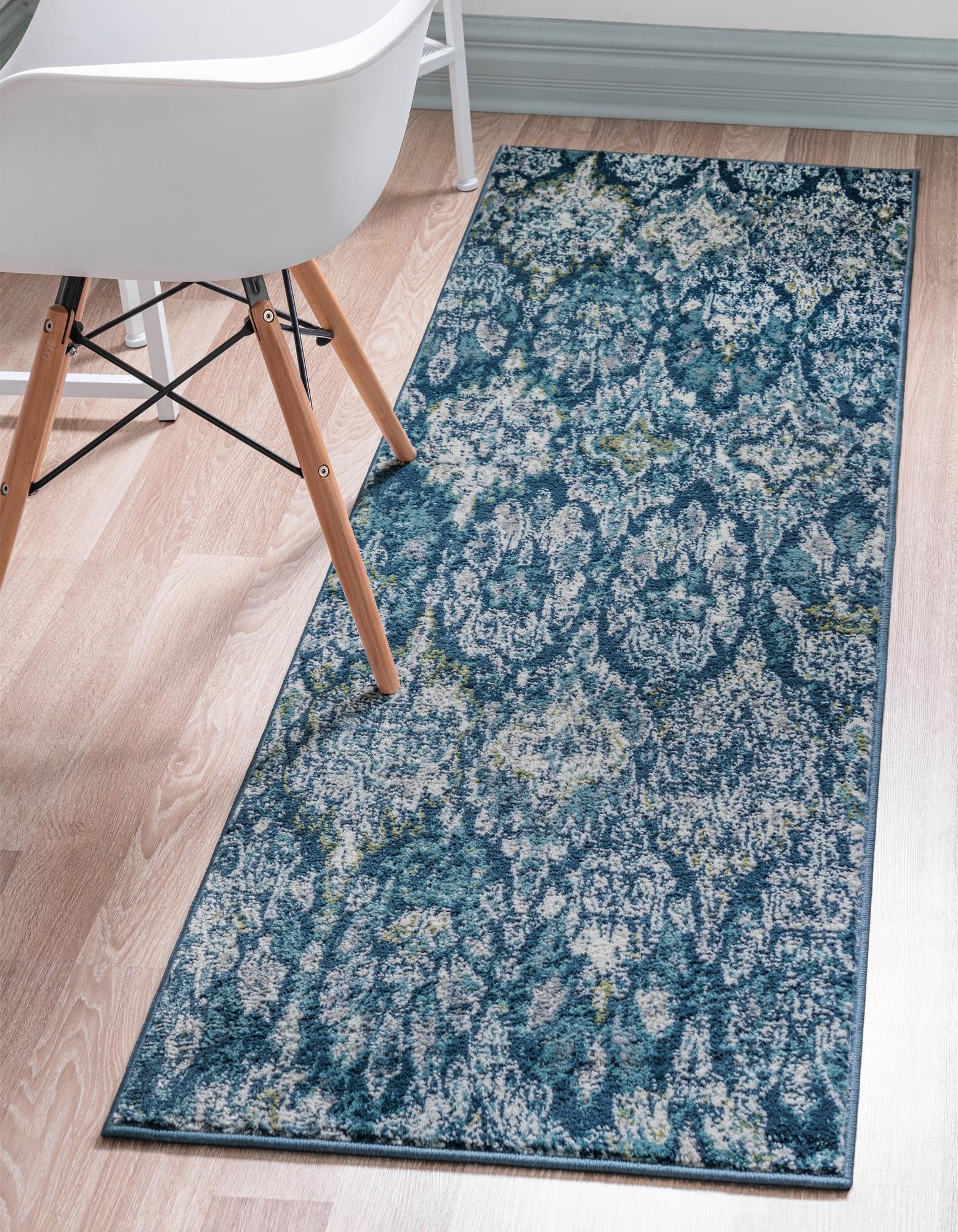 Charleston Collection Rug 6 Ft Runner Navy Blue LowPile Rug