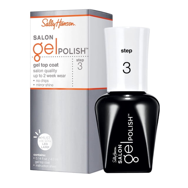 Sally Hansen Salon Gel Polish™ Top Coat, Salon Results in 3 Steps, Vibrant Color, Chip-Resistant, up to Two Weeks of Beautiful Wear 4 ml.
