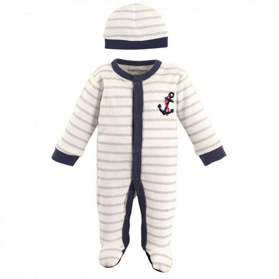 Luvable Friends Baby Boy Cotton Preemie Snap Sleep and Play and Cap 2pc Set, Anchor, Preemie