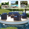 thumbnail image 6 of ALAULM 9 Pieces Patio Conversation Furniture Set Outdoor Sectional Sofa Sets W/Cushions Brown PE Rattan, Navy Blue, 6 of 7