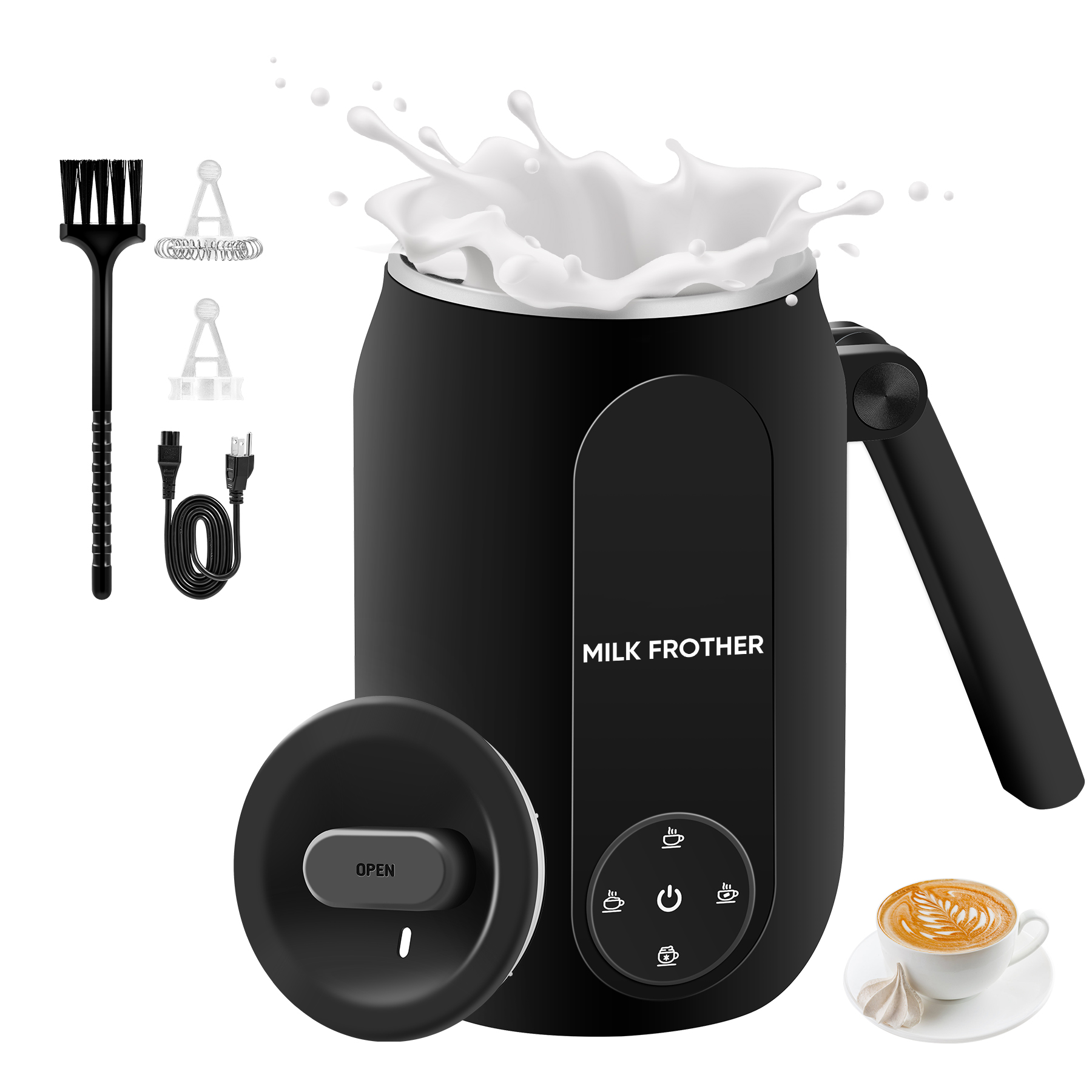 Electric Milk Frother, 4 in 1 Steamer & Frother, 15.2oz/450ml, Auto Warm/Cold Foam Maker for Coffee, Latte, Cappuccino, Hot Chocolate