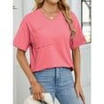 thumbnail image 4 of biudgviw Summer Tops for Women Short Sleeves Solid Color Shirts V Neck Side Slit Tee Casual Soft Business Clothes with Pocket, 4 of 4
