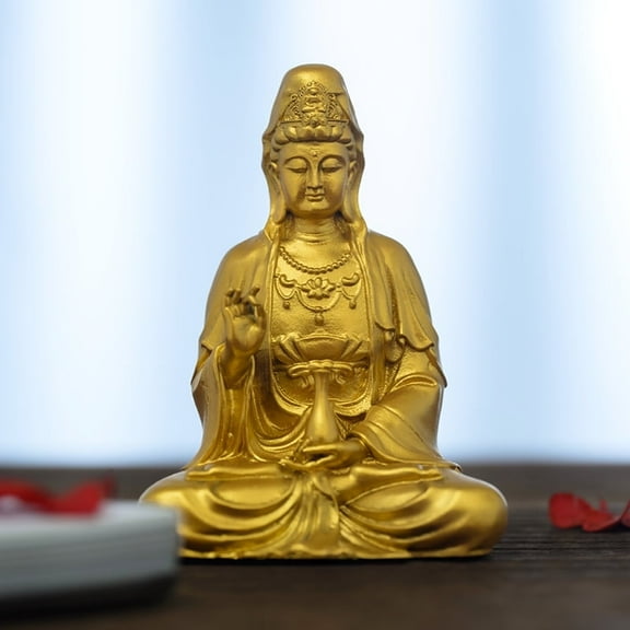 Handcrafted Guanyin Buddha Statue Golden Brass 2.68in Peace & Support Perfect Gift for Meditation Space