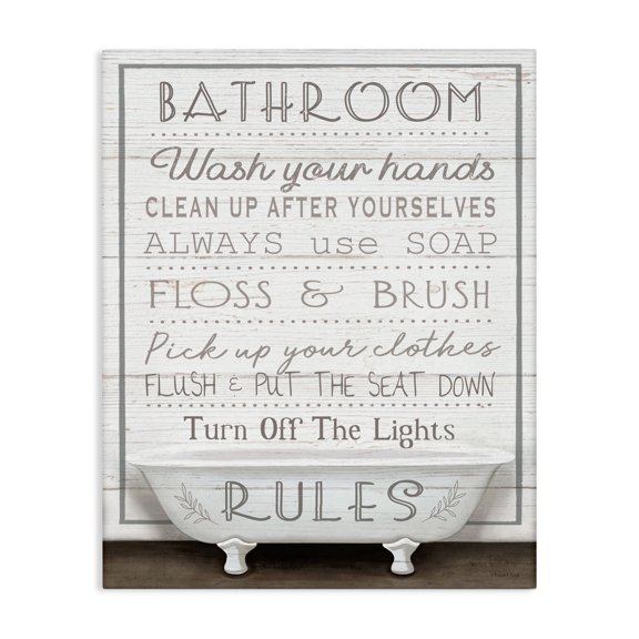 Stupell Industries Cottage Rustic Bathroom Rules Tub Canvas Art, 30 x 40, by Elizabeth Tyndall