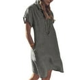 thumbnail image 4 of WISEFIN Women Pocket Short Sleeve Solid Color Cotton Linen A-Line Dress Plus Size M-5XL, 4 of 4
