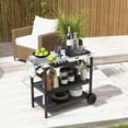 thumbnail image 6 of Topcobe 3 Tiers Foldable Outdoor Cart on 2 Wheels with Phone Holder, Cooking Space for Backyard, Patio and Parties-Black, 6 of 10