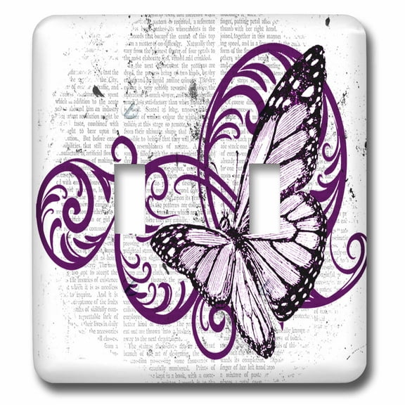 3dRose, Pretty Purple Faux Glitter Butterfly On A Flourish Background, double toggle switch