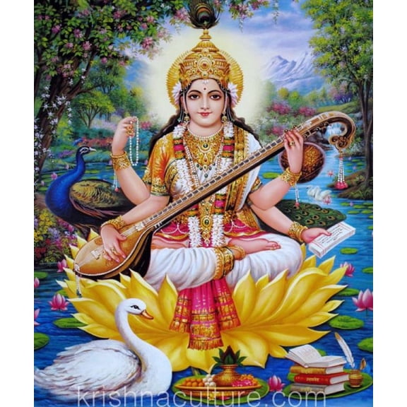 KrishnaCulture Saraswati Golden CV35SC Canvas Art 15X18"