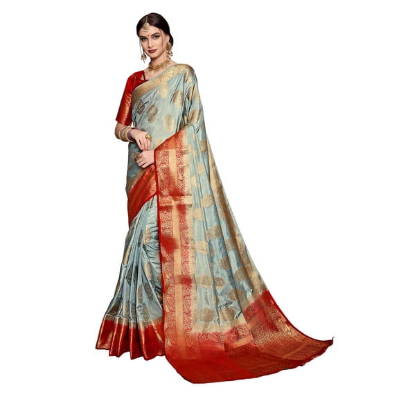 Sarees for Women Banarasi Art Silk l Tradional Indian Wedding Diwali Gift Sari with Unstitched Blouse Gray