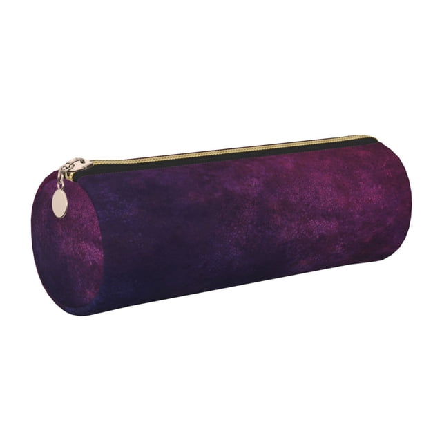 Easygdp Black Dark Blue Purple para Estuche de Lápices Cilíndrico de Cuero con Cremallera, Organizador de Lápices de Cuero para Escuela, Oficina y Viajes