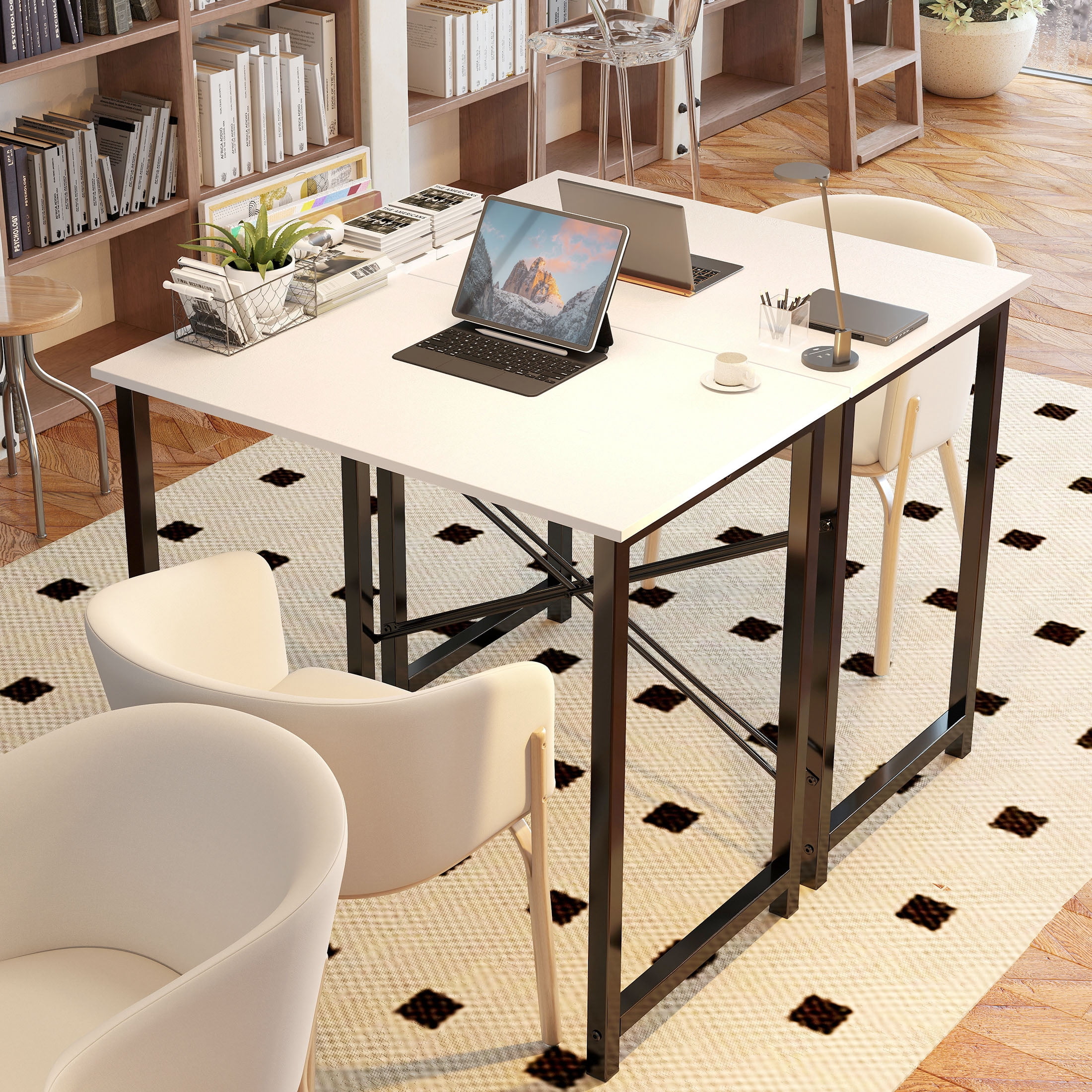 CONCETTA Computer Desk 31 Inch, Simple Farmhouse Table With Storage Bag & Headphone Hooks, White