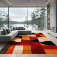 thumbnail image 2 of ODIKA 8'x10' Washable Area Rug Durable, Non-Slip Red Burnt Orange Rust Geometric Art Dynamic Overlapping Shapes with Bold Lines for Living Room, Under Sectional, Family, 2 of 7