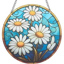 Flower Suncatcher Stained Glass Window Hangings Acrylic Window Suncatcher Panel Decor White Blue Flower Wall Art Stained Glass Sun Catcher for Windows Hangings Ornament Gift 6x6Inch