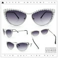 thumbnail image 2 of Womens Luxe Pearl Jewel Trim Classic Cat Eye Metal Rim Sunglasses Silver - Smoke, 2 of 8