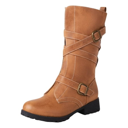 GHSOHS Cowboy Boots for Women Mid Calf Boots Womens Boots Ankle Women s Mid Calf Boots Round Toe Thick Heels Western Boots Fall Winter Slip On Cowgirl Riding Boots Shoes Western Cowgirl Boots Size 42