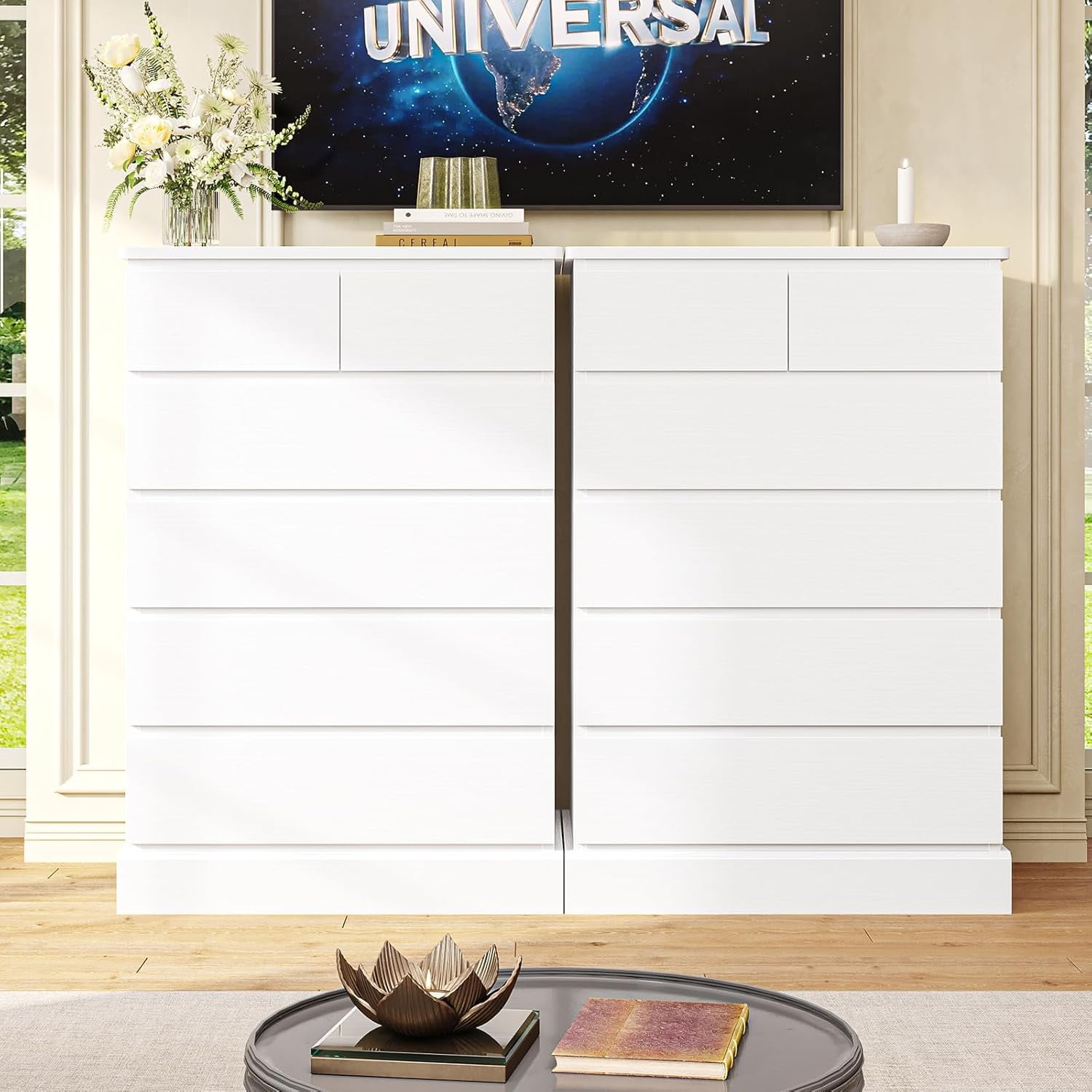 White Tall Dresser with 6 Drawers Dresser & Storage Cabinet for Bedroom, Modern Wood Chests of Drawers & Closet Organizer for Living Room Hallway