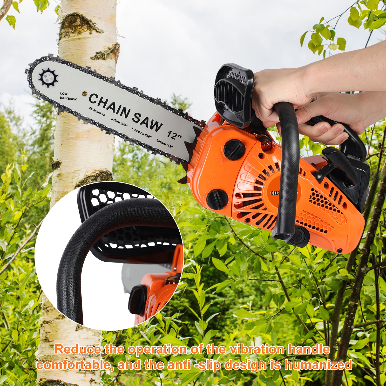 AQMD 12" Top Handle Gas Chainsaws, 2-Stroke 25.4cc Portable Chain Saws for Farm, Garden Wood Cutting, Gasoline Chain Saws for Trees (Orange)