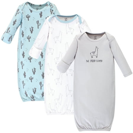 UPC: 0660168679373 | Touched by Nature Baby Boy Organic Cotton Long-Sleeve Gowns 3pk  Cactus Llama  Preemie