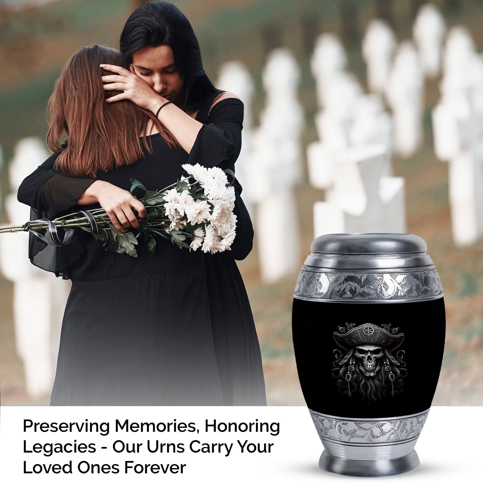 Skull Pirates Logo Tattoo Tshirt Cremation Keepsakes For Ashes - Burial Urns - Cremation Urn Human Ashes - Urns For Human Ashes Adult Female Mom - Small Urn For Ashes Keepsake (Size -3inch, 1Pcs)