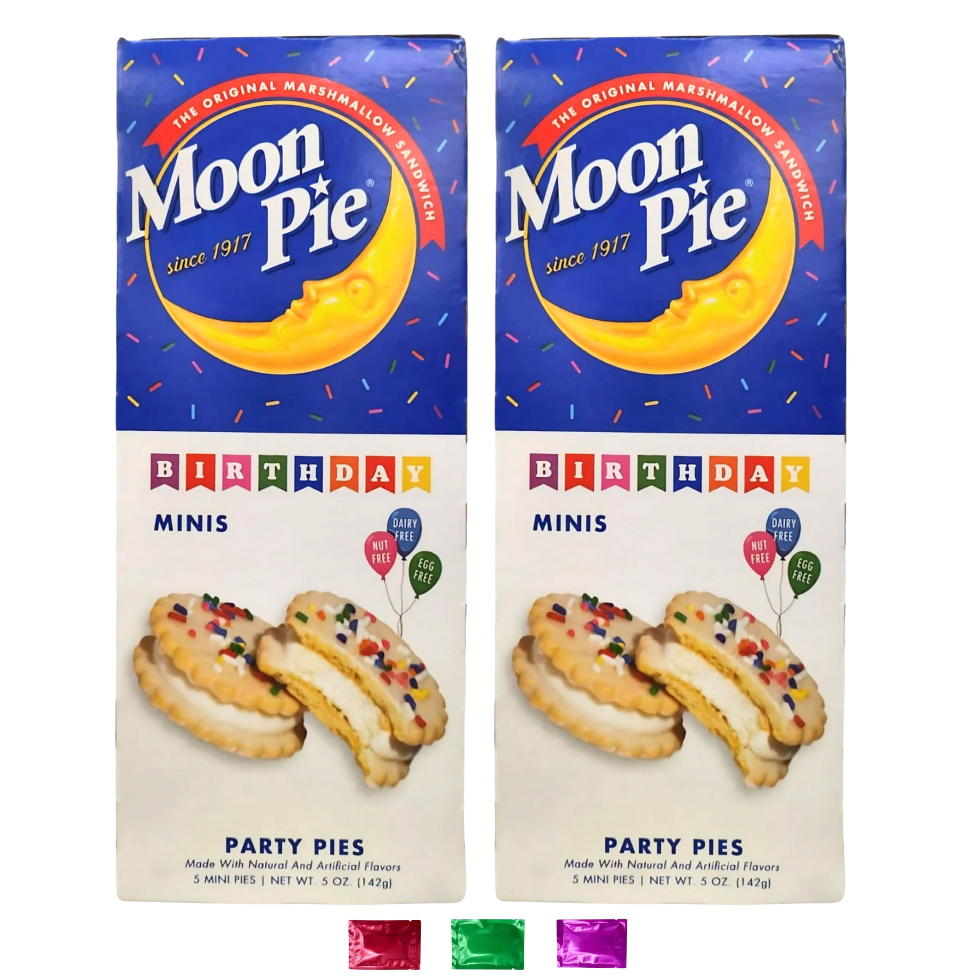 Moon Pie Birthday Cake Mini Cookie Sandwich Snacks 5 Oz 2 Pack, Marshmallow Cream Filling Mini Pies, Party Treats Holiday Stuffers with Snoep in Beperkte Oplage