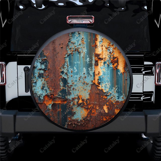 Rusted Metal Grunge Polyester Universal Spare Wheel Tire Cover Custom Tire-Covers for Trailer RV SUV Truck Camper