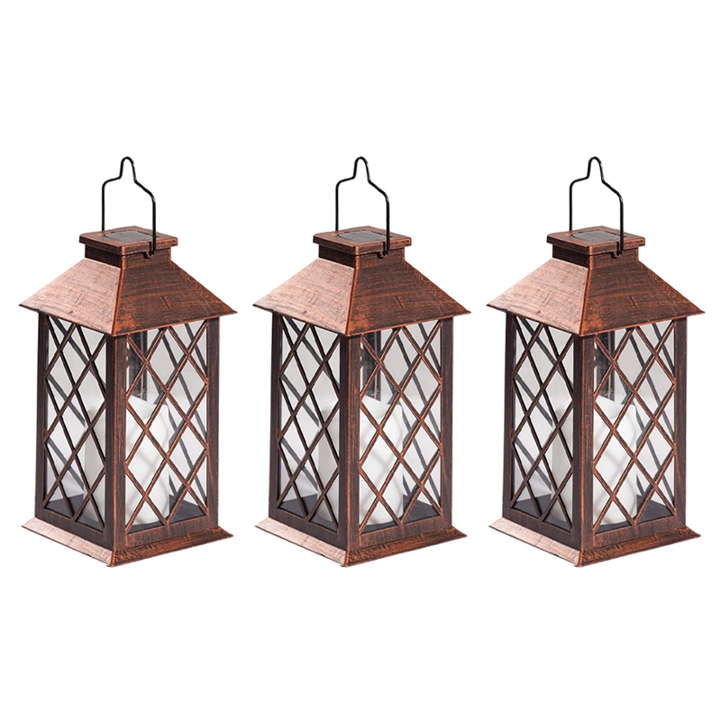 3X Solar Lantern,Outdoor Garden Hanging Lantern LED Flickering