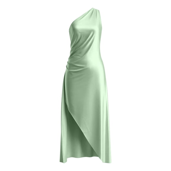 EliteGoogv Womens One Shoulder Dresses Asymmetrical Pleated Slit Satin Dresses For Women Slim Fit Side Slit Summer Dresses Evening Wedding Guest Dresses GN3