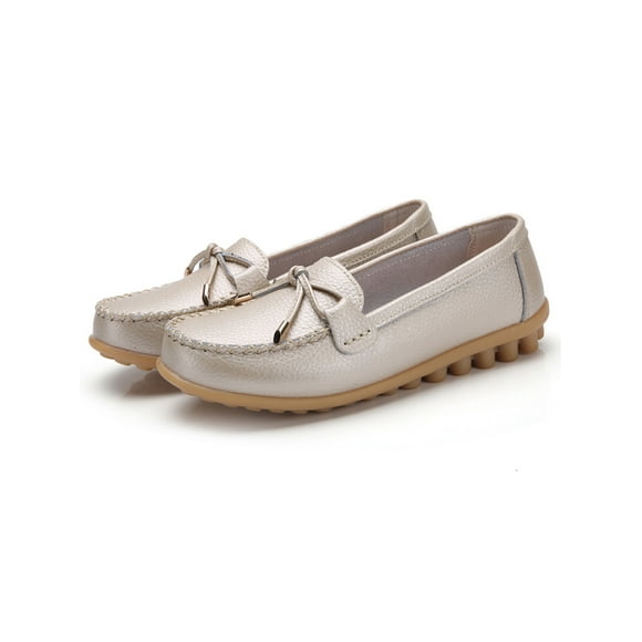 MAWCLOS Ladies Moccasins Comfort Nursing Shoes Slip On Resistant Loafers Bow Work Boat Shoe Gold 7