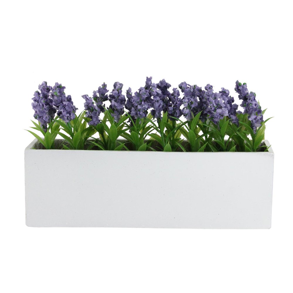 9.25" Potted Artificial Flowering Lavender Plant in Window Box