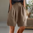 thumbnail image 2 of BLVB Summer Cotton Linen Shorts for Women Casual Baggy Bermuda Shorts Elastic High Waist Lounge Beach Vacation Shorts with Pockets, 2 of 6