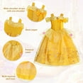 thumbnail image 4 of Jurebecia Princess Dress for Girls Costume Kids Off Shoulder Layered Toddler Halloween Cosplay Birthday Party Outfit up Yellow 110 cm 3-4 Years, 4 of 21