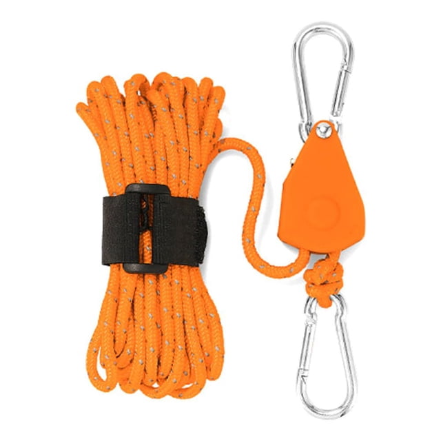 Graflsoa Adjustable Outdoor Tent Pulley System - Heavy-Duty Reflective Wind Rope with Metal Ascender, Orange Small Size for Canopy & Tarp Setup