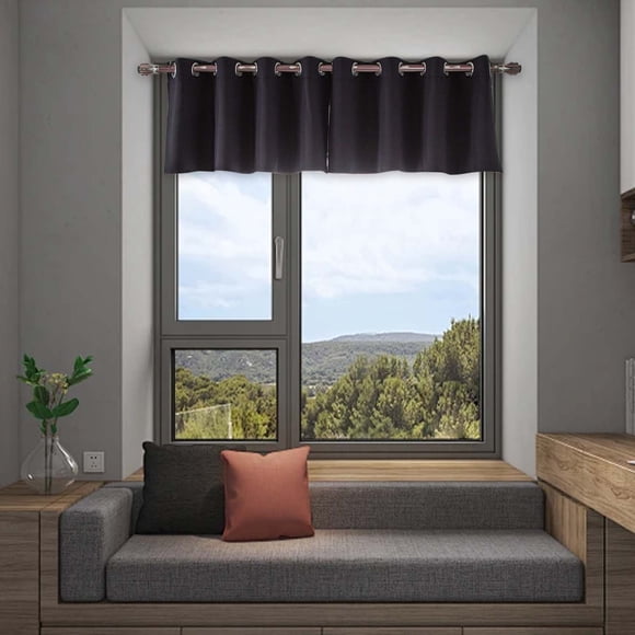 Fridja Summer Clearance Black Window Valance for Kitchen, Solid Color Light Filtering Decorative Grommet Black Out Short Window Valance Curtains for Kitchen Bedroom Living Room Window, 29.13" x 14.17"