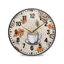 Yayeee Wall Clock Battery Operated 9.5" Silent Non-Ticking for Living Room, Fall Coffee