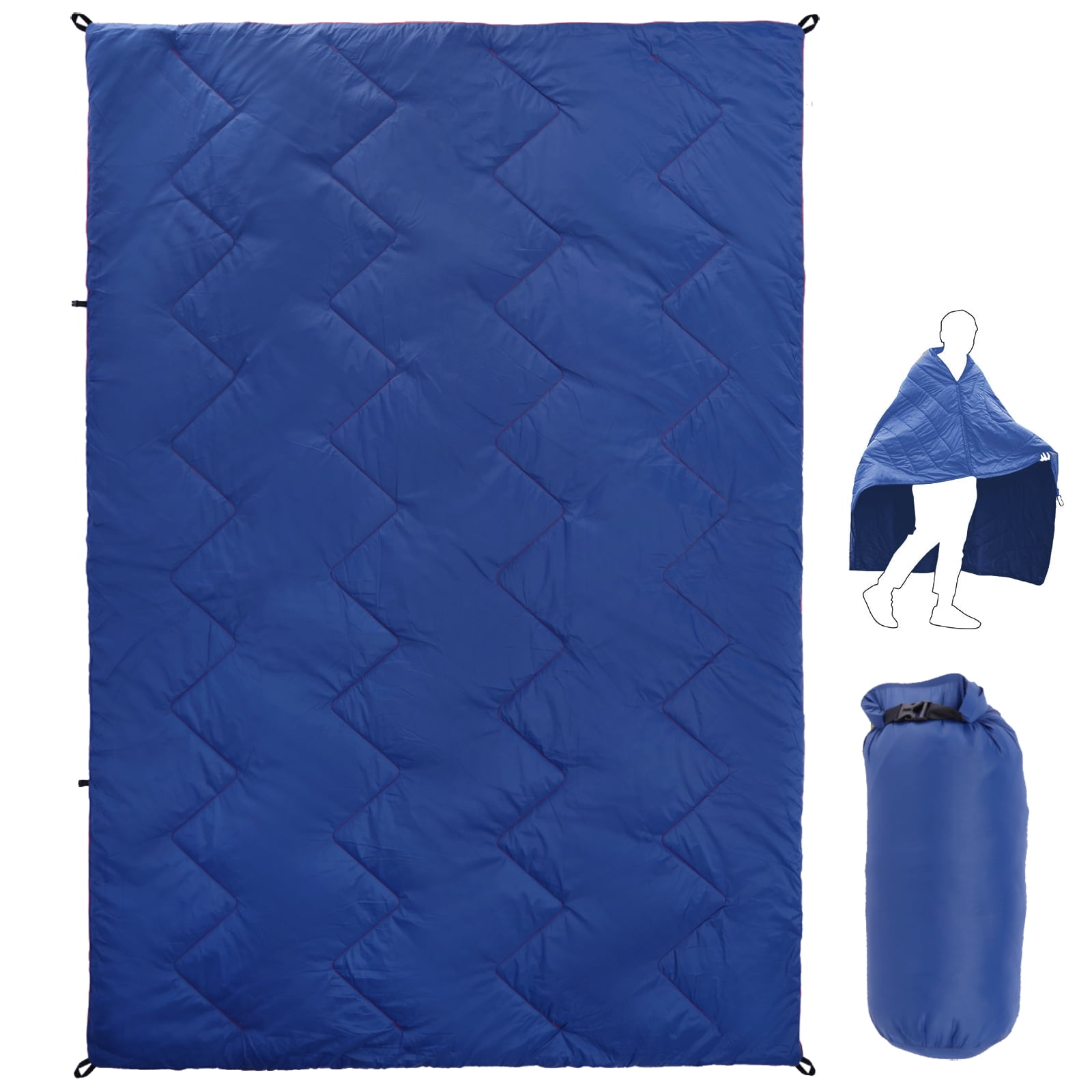 Vivzone Puffy Camping Blanket,Wearable Lightweight Blanket Quilt, Blue, 79" L x 55" W