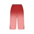 thumbnail image 4 of Makaor Long Shorts for Women with Pockets Button Mid Waist Straight Leg Long Short Elastic Waist Gradient Baggy Summer Outfits Red 2XL, 4 of 5