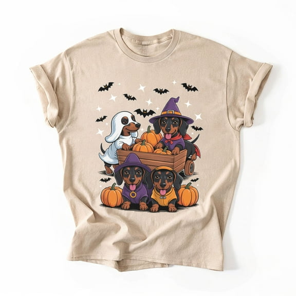 Weiner Dog Witch Happy Halloweenie Cute Halloween Dachshund T-Shirt, Multicolors, Size S-5XL