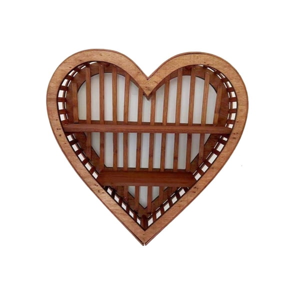 SDFGTstore Wood Display Stand Round Heart Wood Storage Shelves Room Decor Wall Hanging Storage Shelf Organizer Ornament Bookshelf