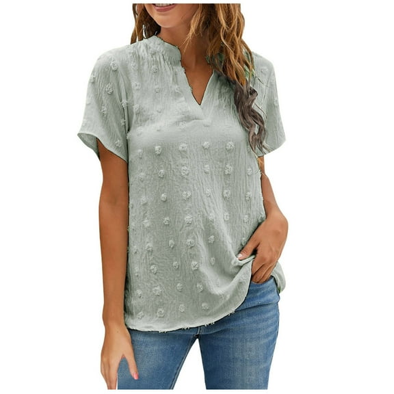 Moocorvic Women's Summer Tops Dot Short Sleeve V Neck T Shirt Chiffon Blouse Top Solid Tie Knot Floral Print Shirts