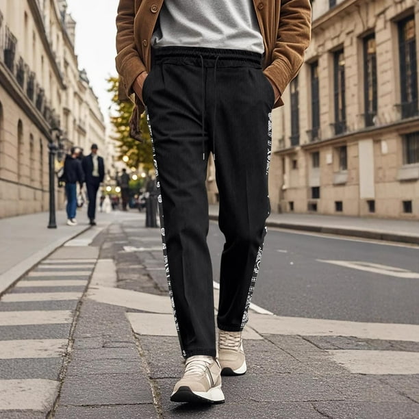 Puntoco Pantalones cargo de color sólido con bolsillos y cremallera, cintura elástica y largo completo para hombre