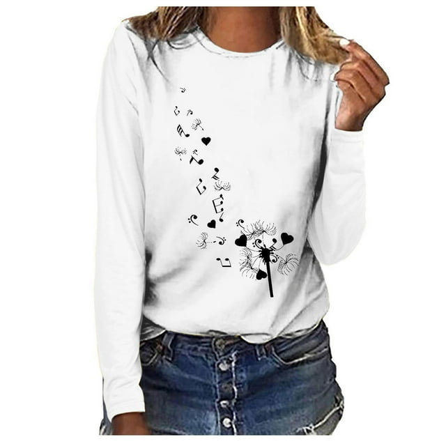 Birdeem Womens Printed Casual Loose Round Neck Long Sleeve T-Shirt Tops Blouse