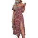 thumbnail image 1 of Vestido floral de mujer con hombros descubiertos, cuello cuadrado, mangas cortas abullonadas y bajo con abertura. Vestido casual de verano., 1 of 5