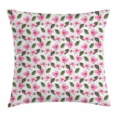 Fl Throw Pillow Cushion Cover Sakura The Cherry Blossom Flowers Fl Throw Pillow Cushion Cover Sakura The Cherry Blossom Flowers With Leaves Watercolor Design