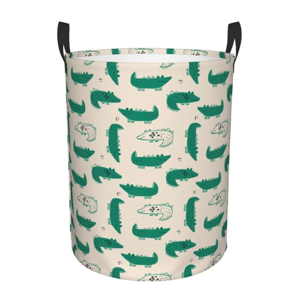 Kdxio Cartoon Crocodile Print Large Laundry Basket Waterproof Round Cotton Linen Collapsible Storage bin with Handles for Hamper Kids Room,Toy Storage-Small