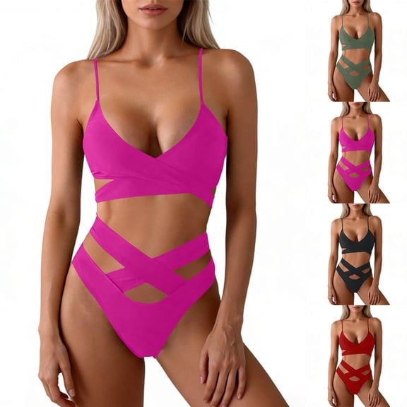 Fewfanhot Swimsuit for Women Cheeky V Cut Back High Waisted Bikini Bottom Cross Criss Swimsuit