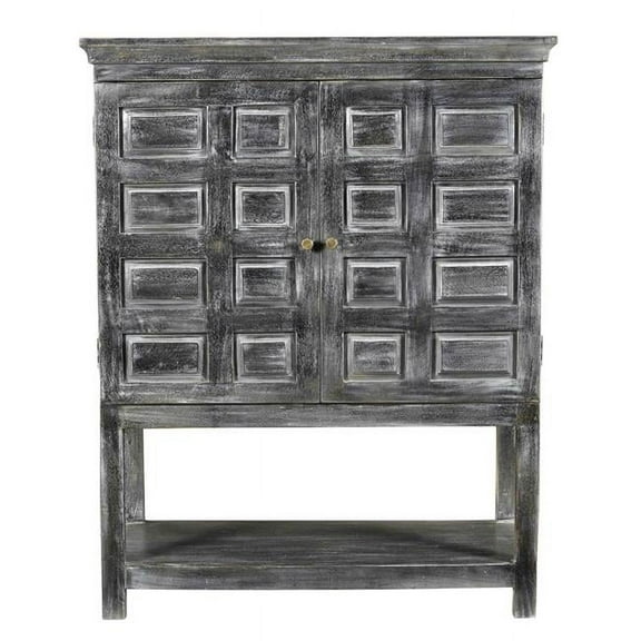 HomeRoots 490160 50 x 40 x 15 in. Distressed Wash Dark Gray Solid Wood Two Door Accent Cabinet