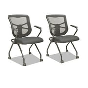 Alera Elusion Mesh Nesting Chairs with Padded Arms, Supports Up to 275 lb, 18.11" Seat Height, Black, 2/Carton