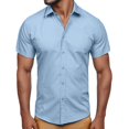 thumbnail image 1 of Camisas De Vestir Para Hombre Slim Fit Hombres Primavera Verano Casual Manga corta Camisas de playa Top Blusa Camisas (Light Blue, XXL), 1 of 5
