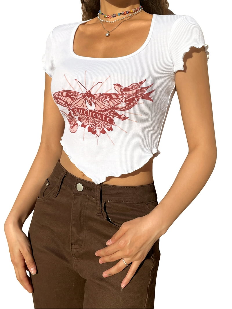 LSFYSZD Lady's Summer Tops Short Sleeves U-neck Retro