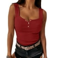 thumbnail image 2 of safuny Summer Women's Trendy Slim Basic Crop Tank Top Solid Color Cami Top Sleeveless Round Neck Top Leisure Comfy Clothing Fashion Red M, 2 of 6